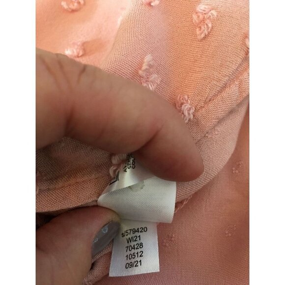 LOFT Blouse Button Down Pink Collar Tie Swiss Dot Size L - Picture 8 of 8